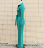 Women Turndown Collar Long Sleeve Bell-Bottom Jumpsuit