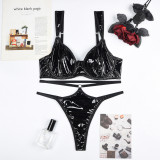Women black PU-Leather sexy lingerie set