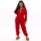 Women Long Sleeve Hooded Casual Jumpsuit