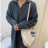Women's Autumn And Winter Turndown Collar Loose Maxi Knitting Shirt Dress