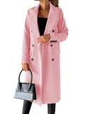 Women Solid Long Sleeve Double Breasted Pocket Coat