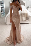 Women Sequin Off Shoulder Slit Dress