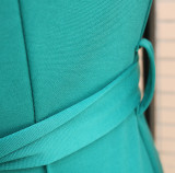 Women Turndown Collar Long Sleeve Bell-Bottom Jumpsuit