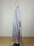 Dubai Muslim Women'S High Neck Loose Swing Robe Satin Dress Women'S Abaya