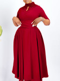 Women High Neck Elegant Beading African Dress