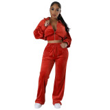 Women Solid Zipper Top and Pant Two-piece Set