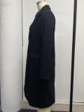 Women Solid Long Sleeve Double Breasted Pocket Coat