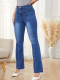 Women High Waist Stretch Denim Bell Bottom Pants