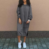 Plus Size Solid Color Long Hoodies Dress