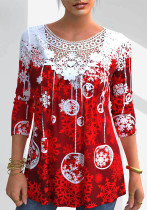 Women's Plus Size Long Sleeve Christmas Elements Print Loose Top T-Shirt Women's Plus Size Long Sleeve Christmas Elements Print Loose Top T-Shirt