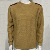 Autumn And Winter Men's Knitting Shirt Round Neck Long-Sleeved Patchwork Slim Pullover Sweater