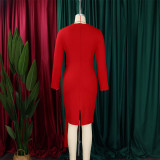 Autumn Long Sleeve Chic Elegant ol Pencil Plus Size African Dress