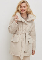 Autumn And Winter Stand Collar Belt Cotton-Padded Jacket