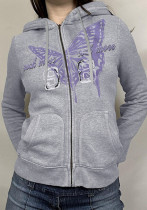Women's Butterfly Print Zipper Patchwork Basic Hoodies Early Autumn Outdoor Wear Casual Simple Jacket Women's Butterfly Print Zipper Patchwork Basic Hoodies Early Autumn Outdoor Wear Casual Simple Jacket