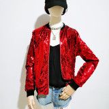 Casual Women's Fall Outer Coat Plus Size Loose Sequin Baseball Jacket