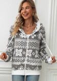 Women's Autumn And Winter Hooded Cardigan Christmas Style Printed Fleece Jacket
