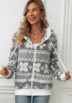Women's Autumn And Winter Hooded Cardigan Christmas Style Printed Fleece Jacket
