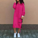 Plus Size Solid Color Long Hoodies Dress