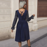 Autumn Women's Career V-Neck Backless Casual Dress