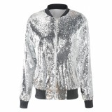 Casual Women's Fall Outer Coat Plus Size Loose Sequin Baseball Jacket