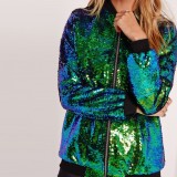 Casual Women's Fall Outer Coat Plus Size Loose Sequin Baseball Jacket