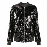 Casual Women's Fall Outer Coat Plus Size Loose Sequin Baseball Jacket