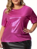 Summer Loos Plus Size Round Neck Solid Color Short Sleeve T-Shirt