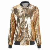 Casual Women's Fall Outer Coat Plus Size Loose Sequin Baseball Jacket