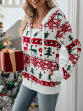 Autumn And Winter Women's Long-Sleeved Cardigan Christmas Printed Fleece Jacket