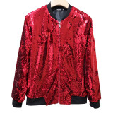 Casual Women's Fall Outer Coat Plus Size Loose Sequin Baseball Jacket