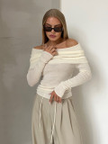 Autumn And Winter Sexy Slim Fit Off Shoulder Long Sleeve Basic Knitting Shirt For Women