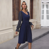 Autumn Women's Career V-Neck Backless Casual Dress