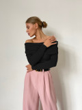 Autumn And Winter Sexy Slim Fit Off Shoulder Long Sleeve Basic Knitting Shirt For Women
