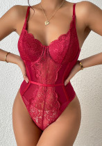 Autumn Lace See-Through Deep V Low Back Slim Fit Sexy Straps Bodysuit Autumn Lace See-Through Deep V Low Back Slim Fit Sexy Straps Bodysuit