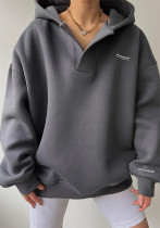 Letter Printed Long-Sleeved V-Neck Hoodies