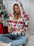 Autumn And Winter Women's Long-Sleeved Cardigan Christmas Printed Fleece Jacket