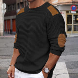 Autumn And Winter Men's Knitting Shirt Round Neck Long-Sleeved Patchwork Slim Pullover Sweater