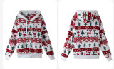 Autumn And Winter Women's Long-Sleeved Cardigan Christmas Printed Fleece Jacket