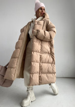 Autumn And Winter Women's Long Cotton-Padded Jacket Casual Warm Hidden Button Long Hooded Down Jacket