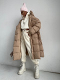 Autumn And Winter Women's Long Cotton-Padded Jacket Casual Warm Hidden Button Long Hooded Down Jacket