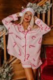 Santa Claus Print Two Piece Lounge Satin Pajamas Set