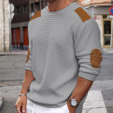Autumn And Winter Men's Knitting Shirt Round Neck Long-Sleeved Patchwork Slim Pullover Sweater