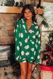 Santa Claus Print Two Piece Lounge Satin Pajamas Set