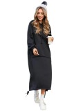 Plus Size Solid Color Long Hoodies Dress