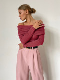 Autumn And Winter Sexy Slim Fit Off Shoulder Long Sleeve Basic Knitting Shirt For Women