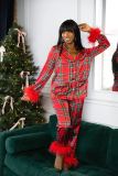 Santa Claus Print Two Piece Lounge Satin Pajamas Set