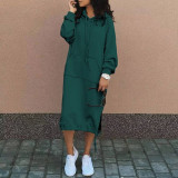 Plus Size Solid Color Long Hoodies Dress