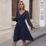 Autumn Women's Career V-Neck Backless Casual Dress