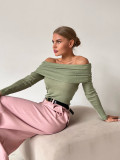 Autumn And Winter Sexy Slim Fit Off Shoulder Long Sleeve Basic Knitting Shirt For Women