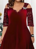 Plus Size Women Autumn Solid Sequins Maxi Dress